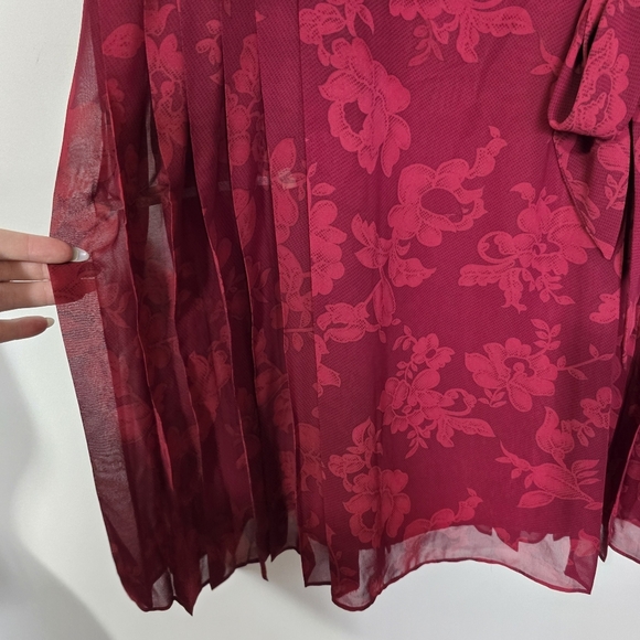 NWT London Times Red Floral Midi Dress Bow Sleeveless Fit & Flare Size 12 - Picture 7 of 11